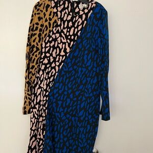 Diane Von Furstenberg Blue and Tan Long Sleeve Dress
